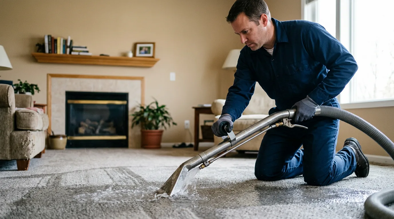 Water damage restoration technician working near Lapel, IN